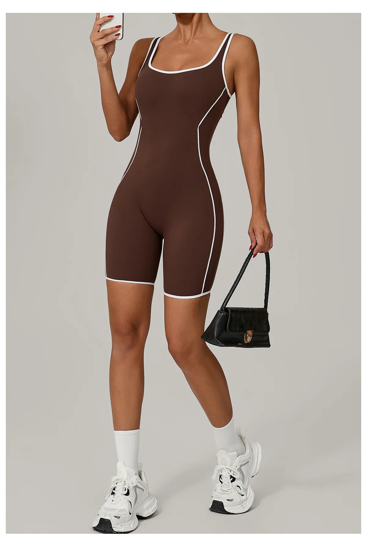 Women's Color Contrast Workout Jumpsuit Cross Back Butt Lifting Bodysuit with Removable Bra Pad for Sport Gym Fitness Running