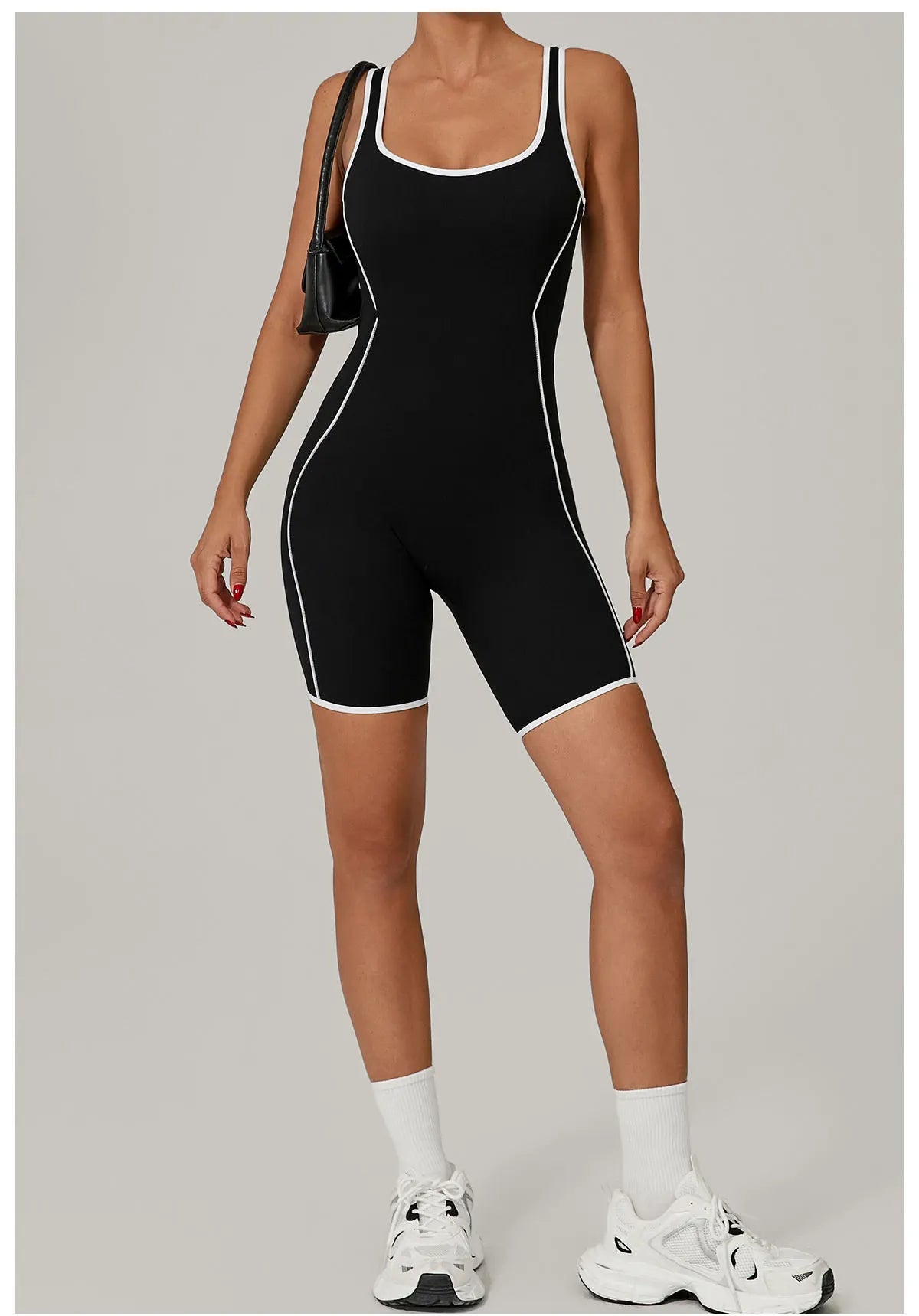 Women's Color Contrast Workout Jumpsuit Cross Back Butt Lifting Bodysuit with Removable Bra Pad for Sport Gym Fitness Running