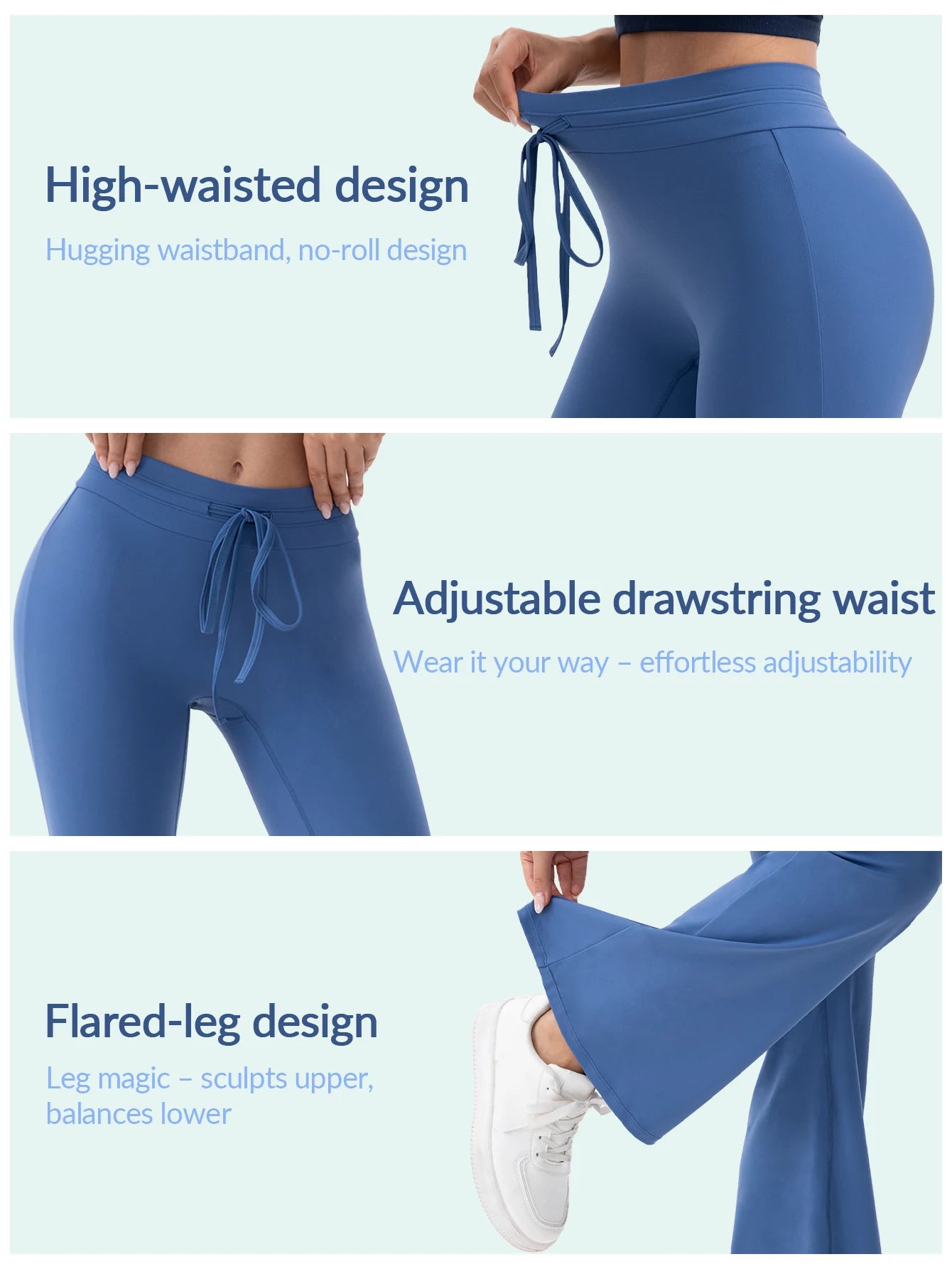 3pcs Women's High-Waisted Workout Flare Leg Pants