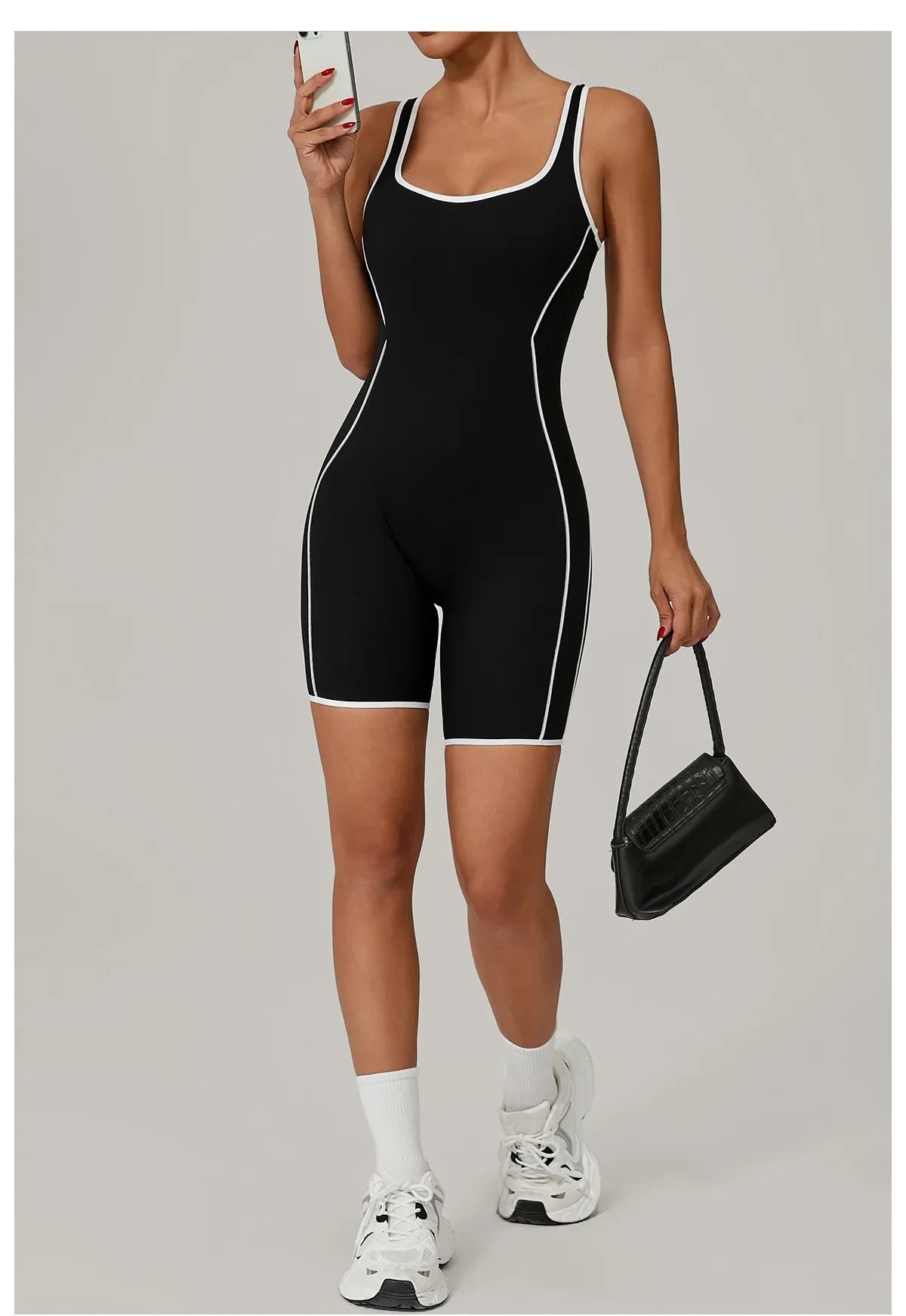 Women's Color Contrast Workout Jumpsuit Cross Back Butt Lifting Bodysuit with Removable Bra Pad for Sport Gym Fitness Running
