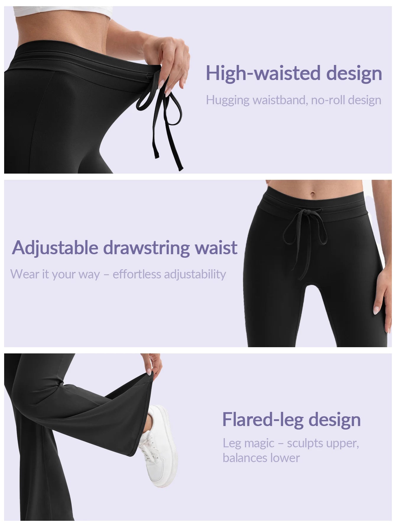 3pcs Women's High-Waisted Workout Flare Leg Pants