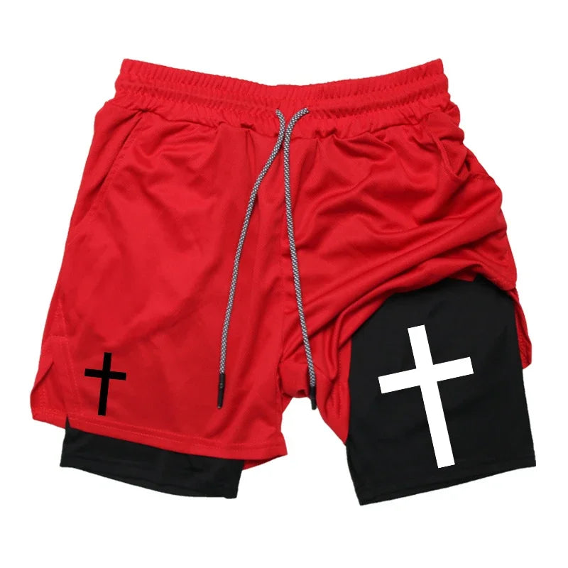 Cross Graphic 2 in 1 Workout Running Shorts for Men