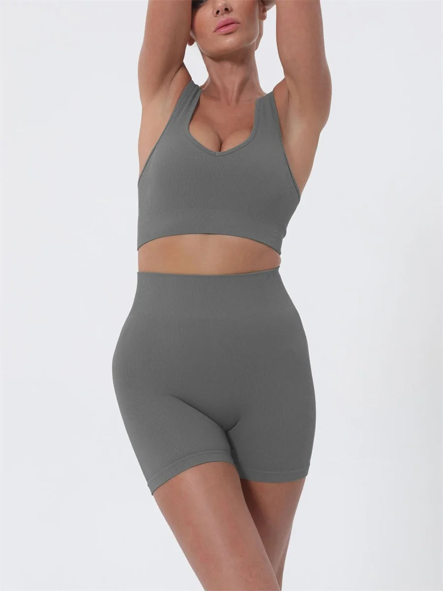 2 Piece Outfits Sleeveless Crop Tops High Waisted Shorts Set