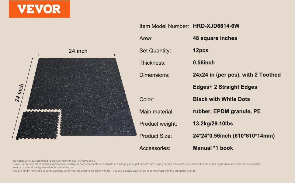 SucceBuy 0.56 Inch 25 Tiles Rubber Top
