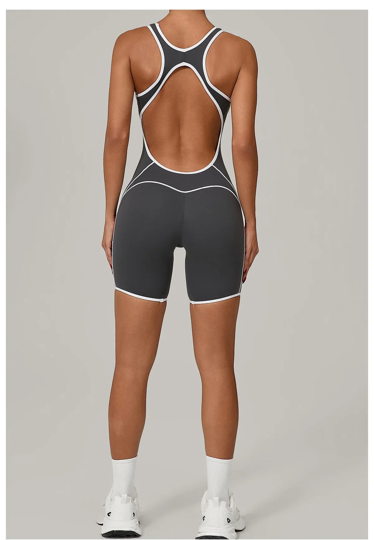 Women's Color Contrast Workout Jumpsuit Cross Back Butt Lifting Bodysuit with Removable Bra Pad for Sport Gym Fitness Running