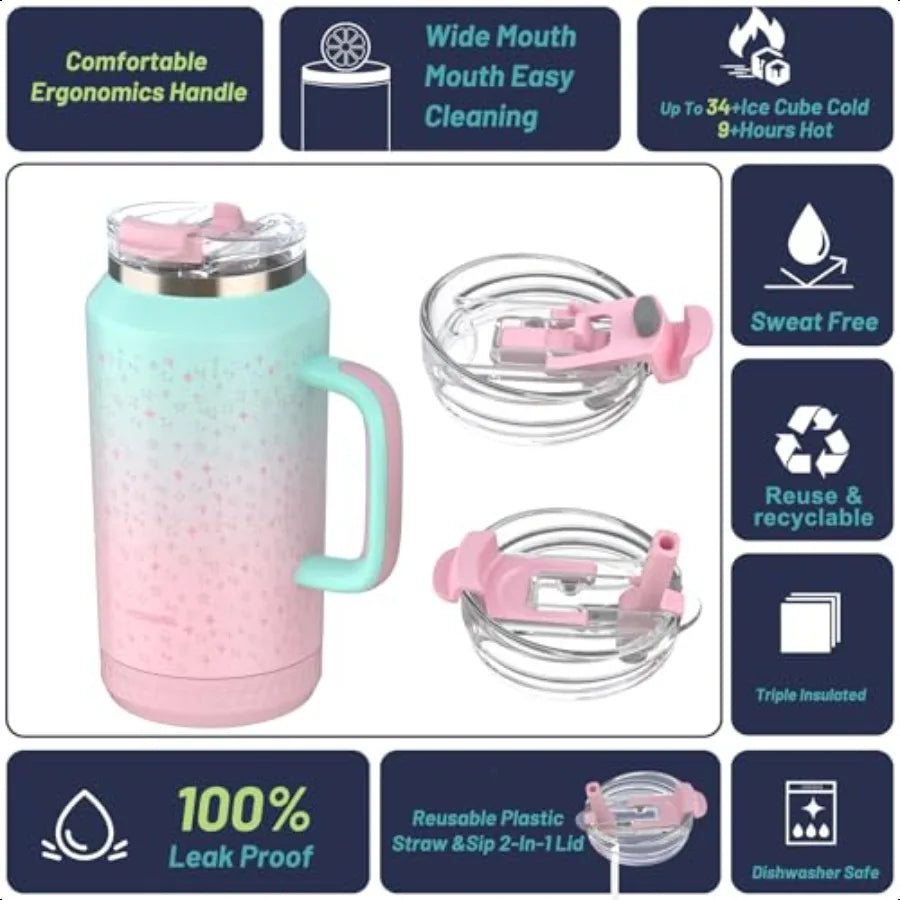 64 oz Tumbler with Handle and Straw