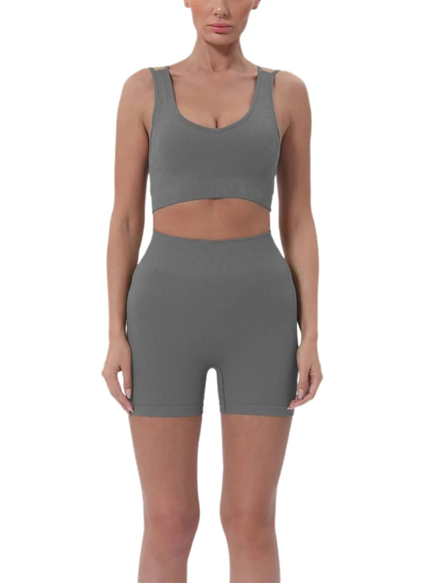 2 Piece Outfits Sleeveless Crop Tops High Waisted Shorts Set