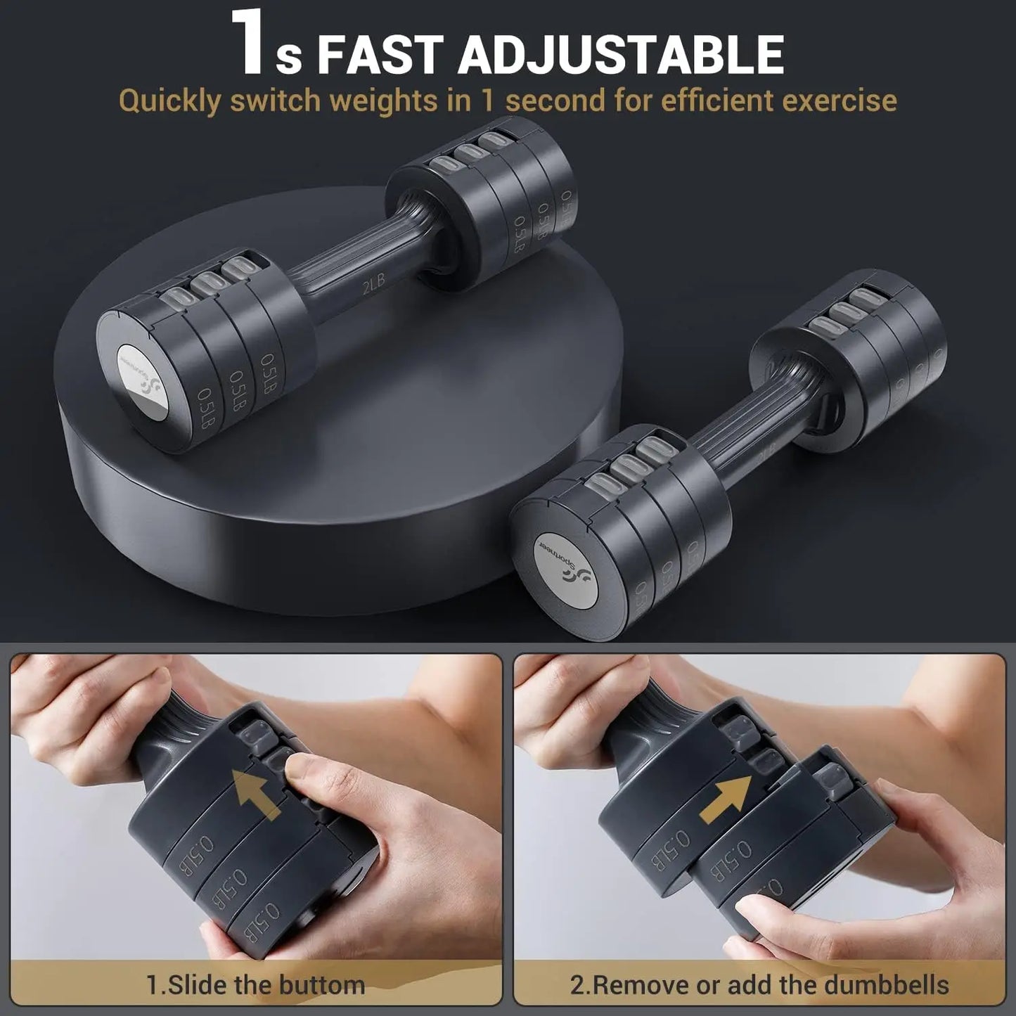 Adjustable Dumbbells Hand Weights Set 5 LB