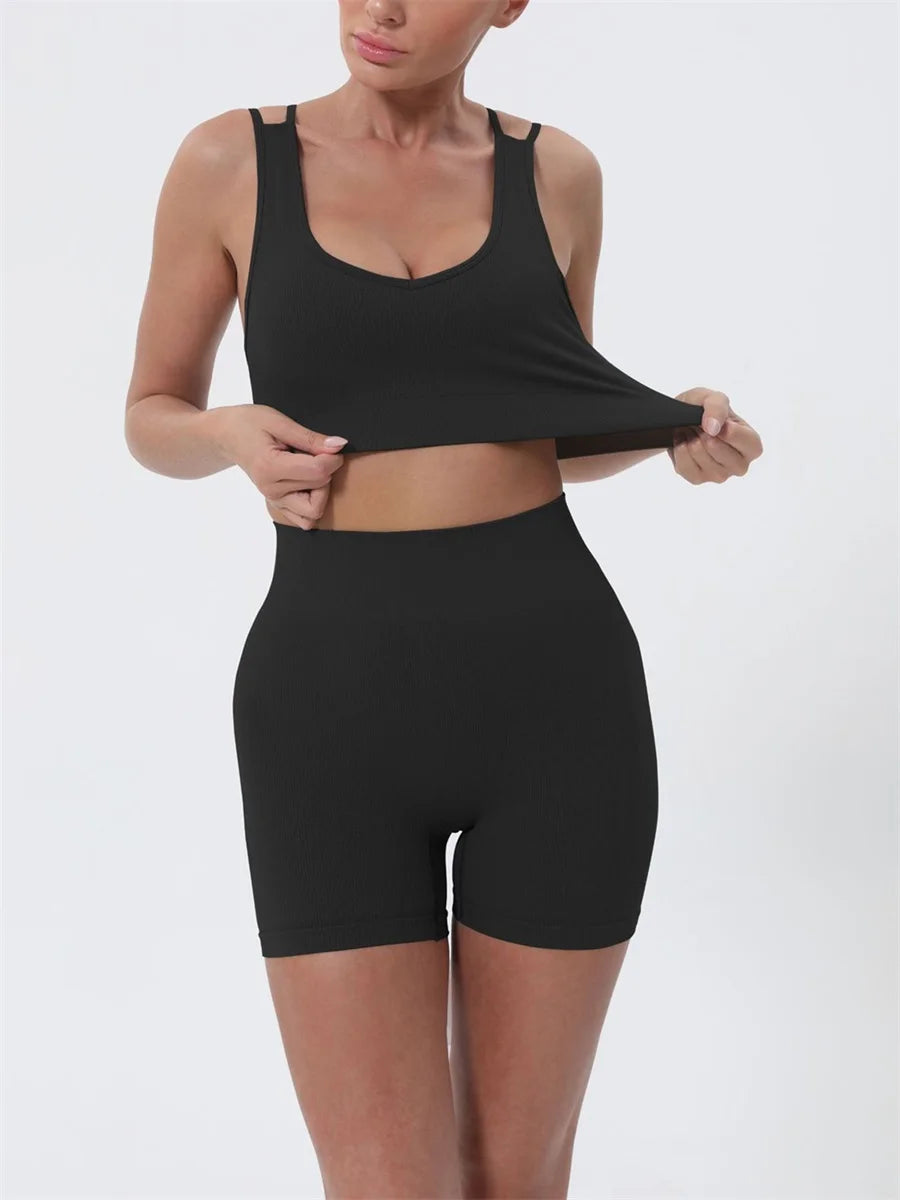 2 Piece Outfits Sleeveless Crop Tops High Waisted Shorts Set