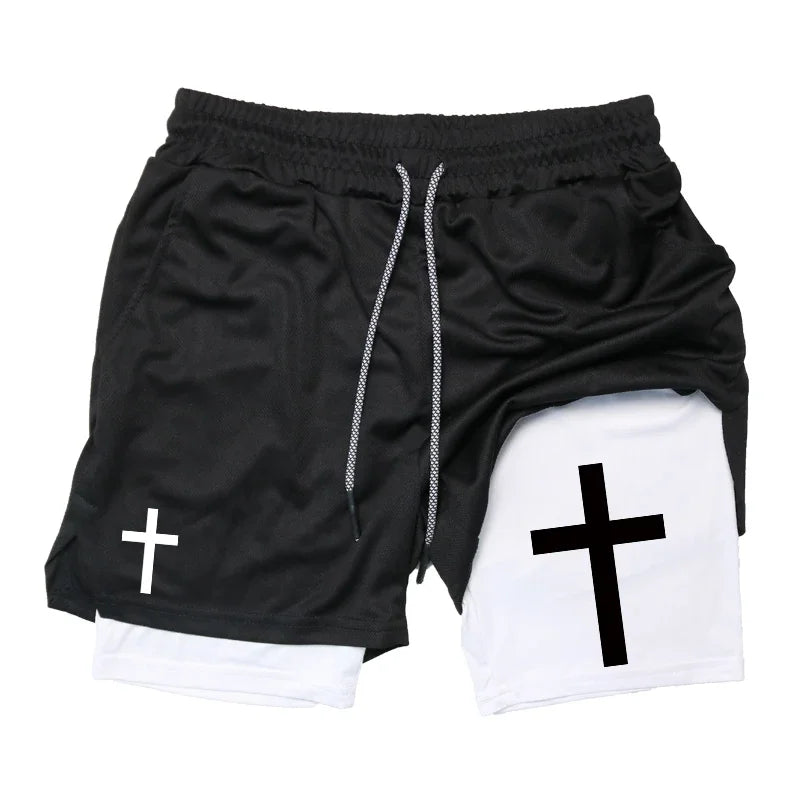 Cross Graphic 2 in 1 Workout Running Shorts for Men