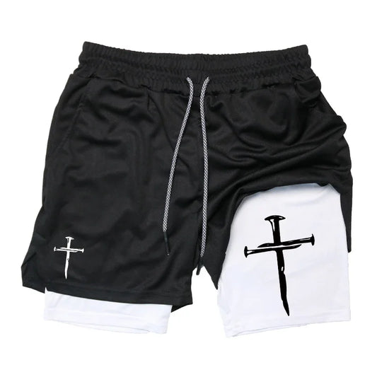 Cross Graphic 2 in 1 Workout Running Shorts for Men