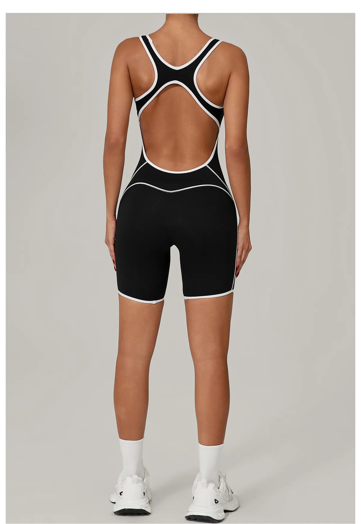 Women's Color Contrast Workout Jumpsuit Cross Back Butt Lifting Bodysuit with Removable Bra Pad for Sport Gym Fitness Running