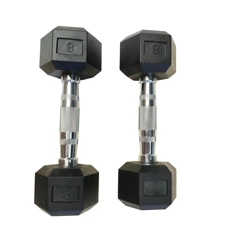 8LB Rubber Coated Solid Cast Iron Dumbbells Set - 2 Pieces