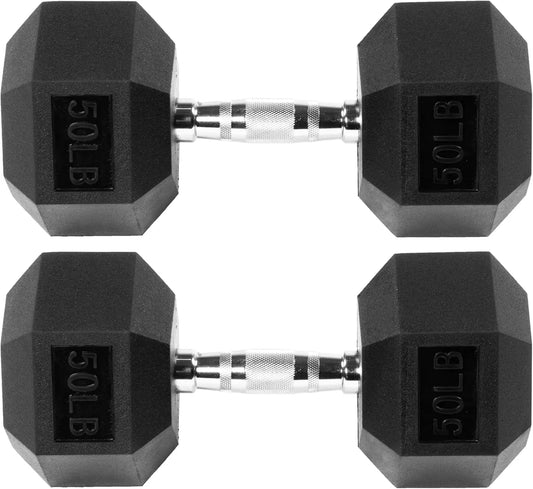 Premium Rubber Encased Hex Dumbbell, 50LB Pair
