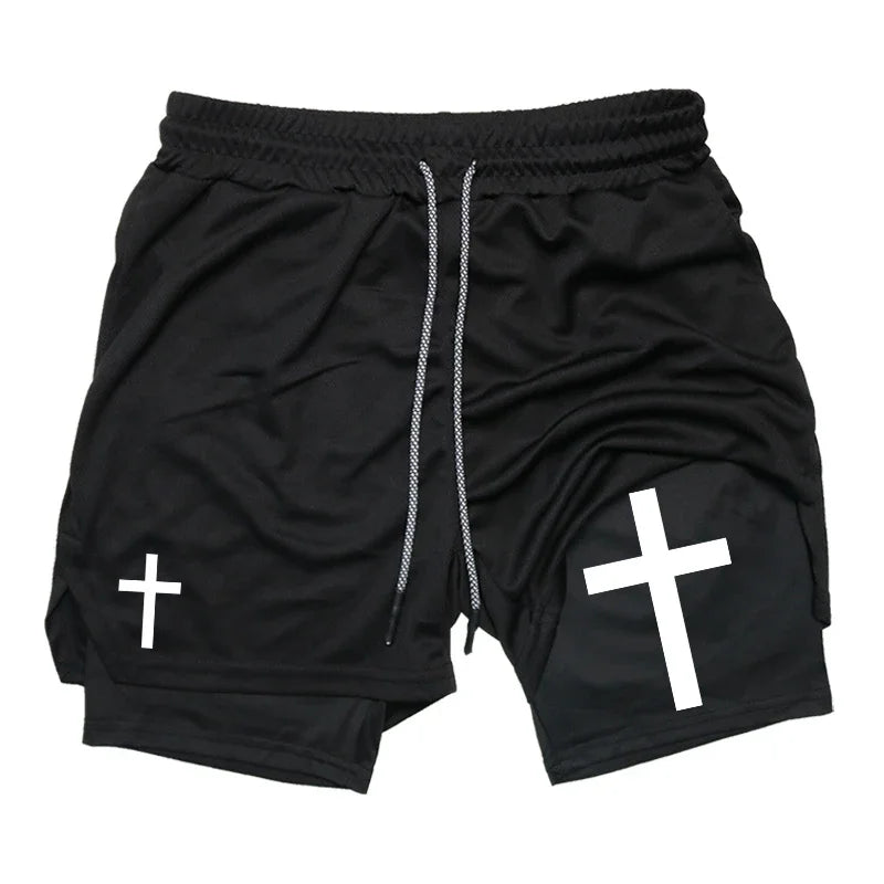 Cross Graphic 2 in 1 Workout Running Shorts for Men