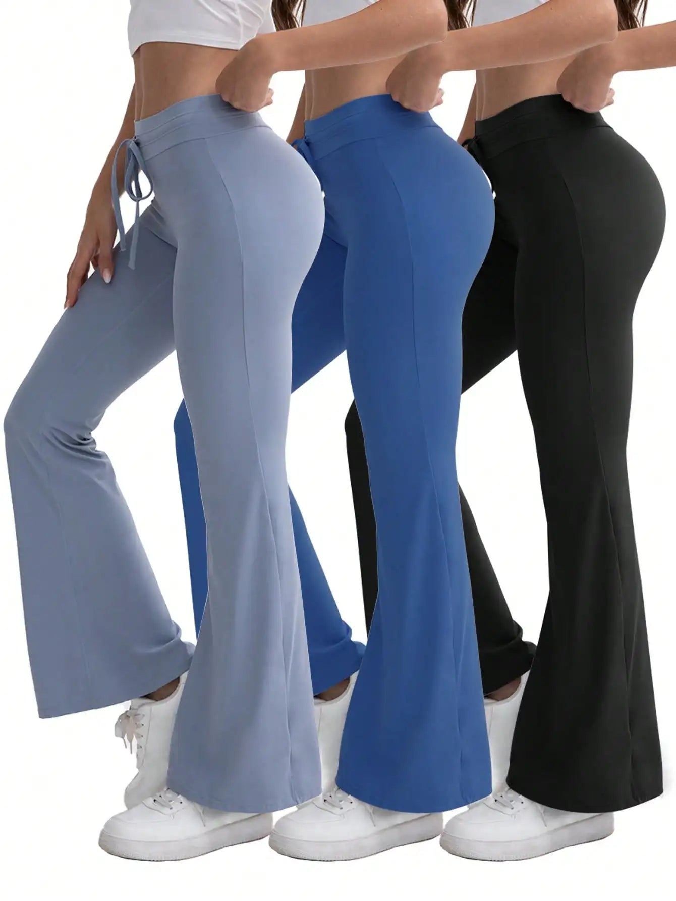 3pcs Women's High-Waisted Workout Flare Leg Pants