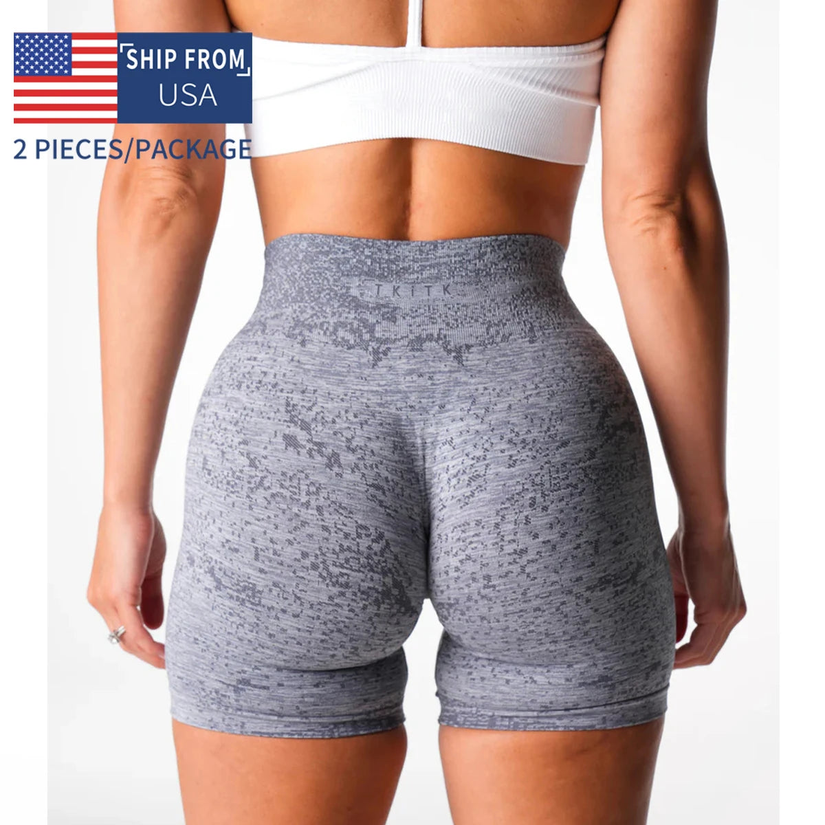 2Pcs Seamless Shorts Women Soft Workout Tights