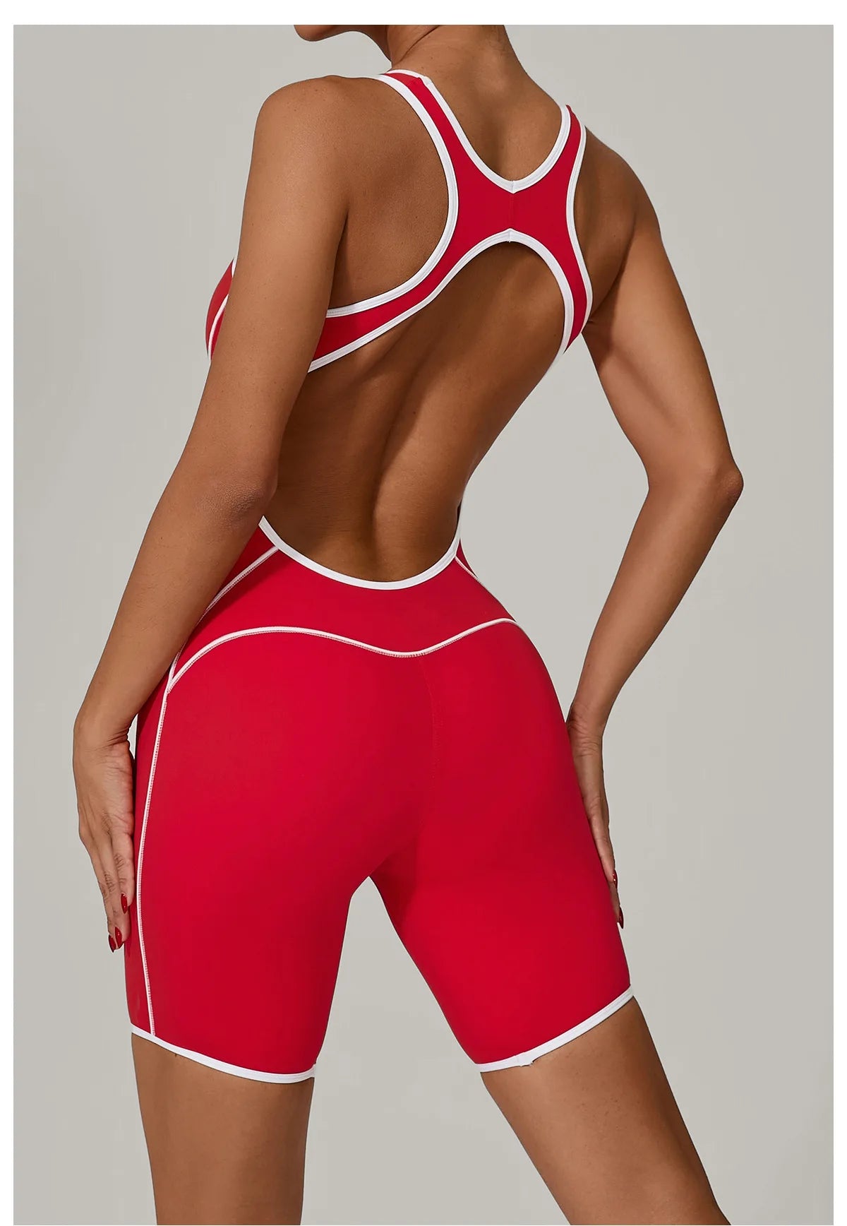 Women's Color Contrast Workout Jumpsuit Cross Back Butt Lifting Bodysuit with Removable Bra Pad for Sport Gym Fitness Running