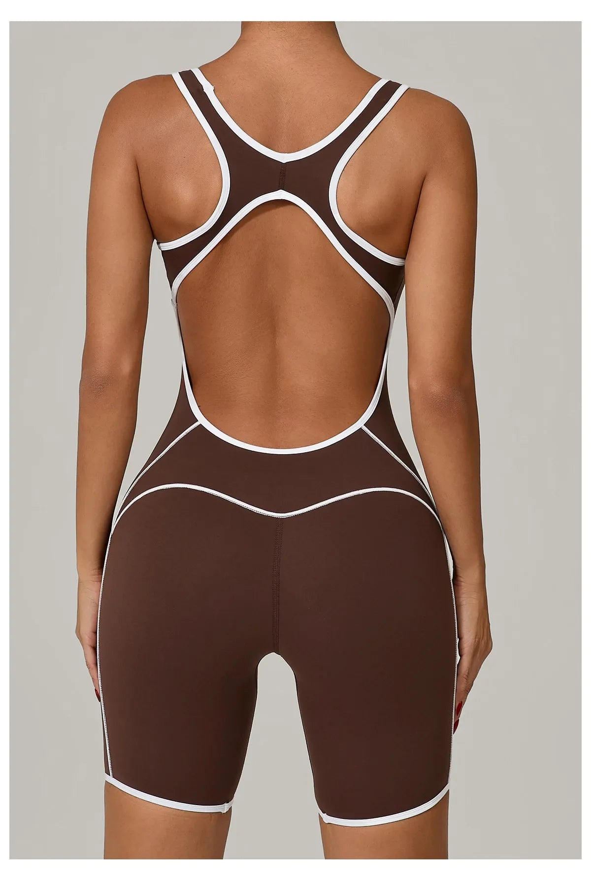 Women's Color Contrast Workout Jumpsuit Cross Back Butt Lifting Bodysuit with Removable Bra Pad for Sport Gym Fitness Running