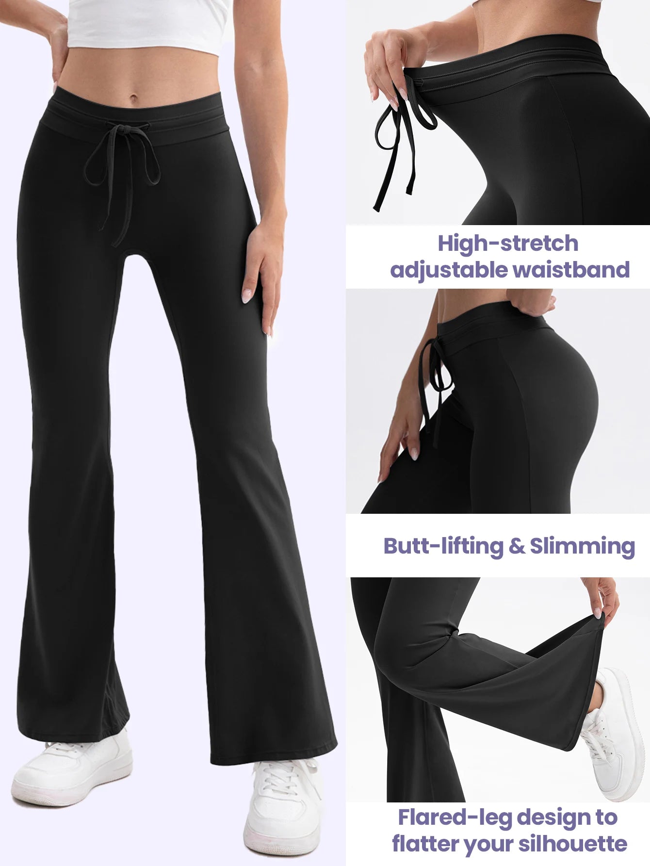 3pcs Women's High-Waisted Workout Flare Leg Pants