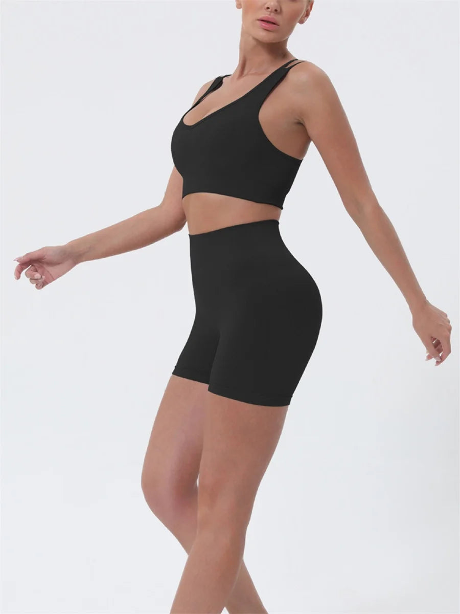 2 Piece Outfits Sleeveless Crop Tops High Waisted Shorts Set