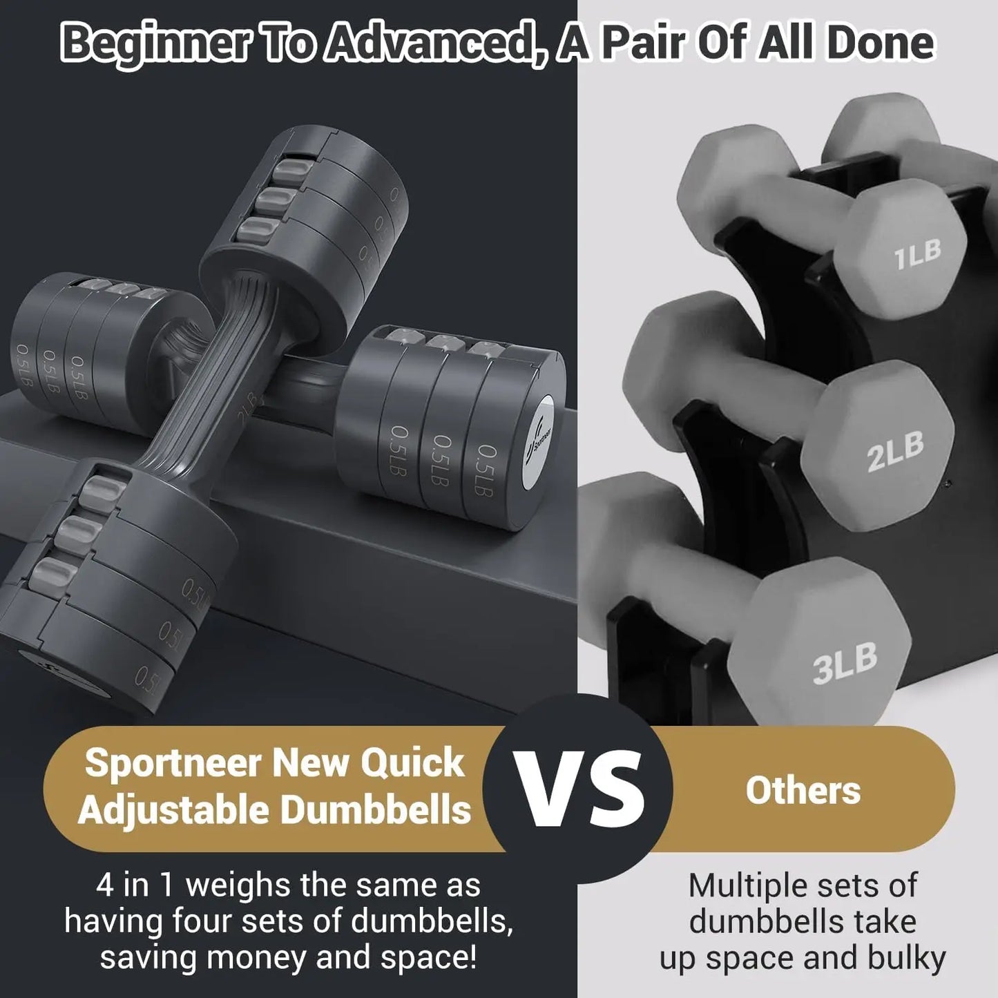 Adjustable Dumbbells Hand Weights Set 5 LB