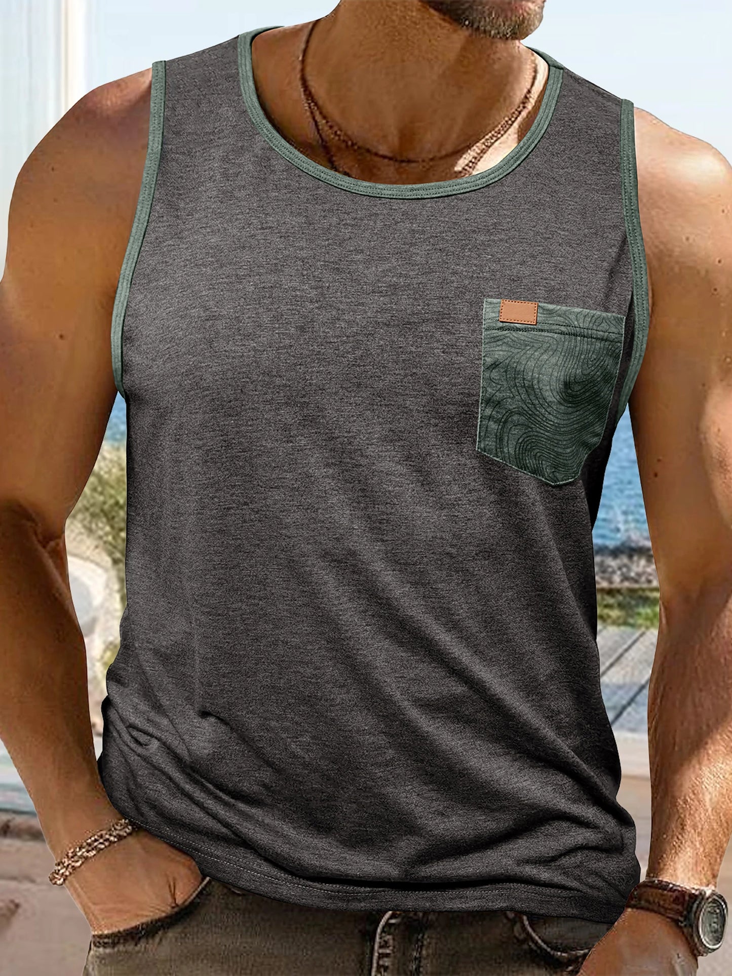 Men Sleeveless Crew Neck