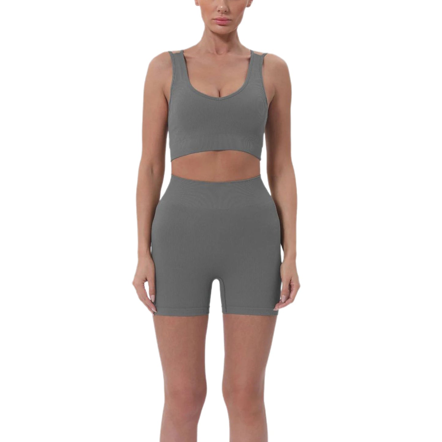 2 Piece Outfits Sleeveless Crop Tops High Waisted Shorts Set