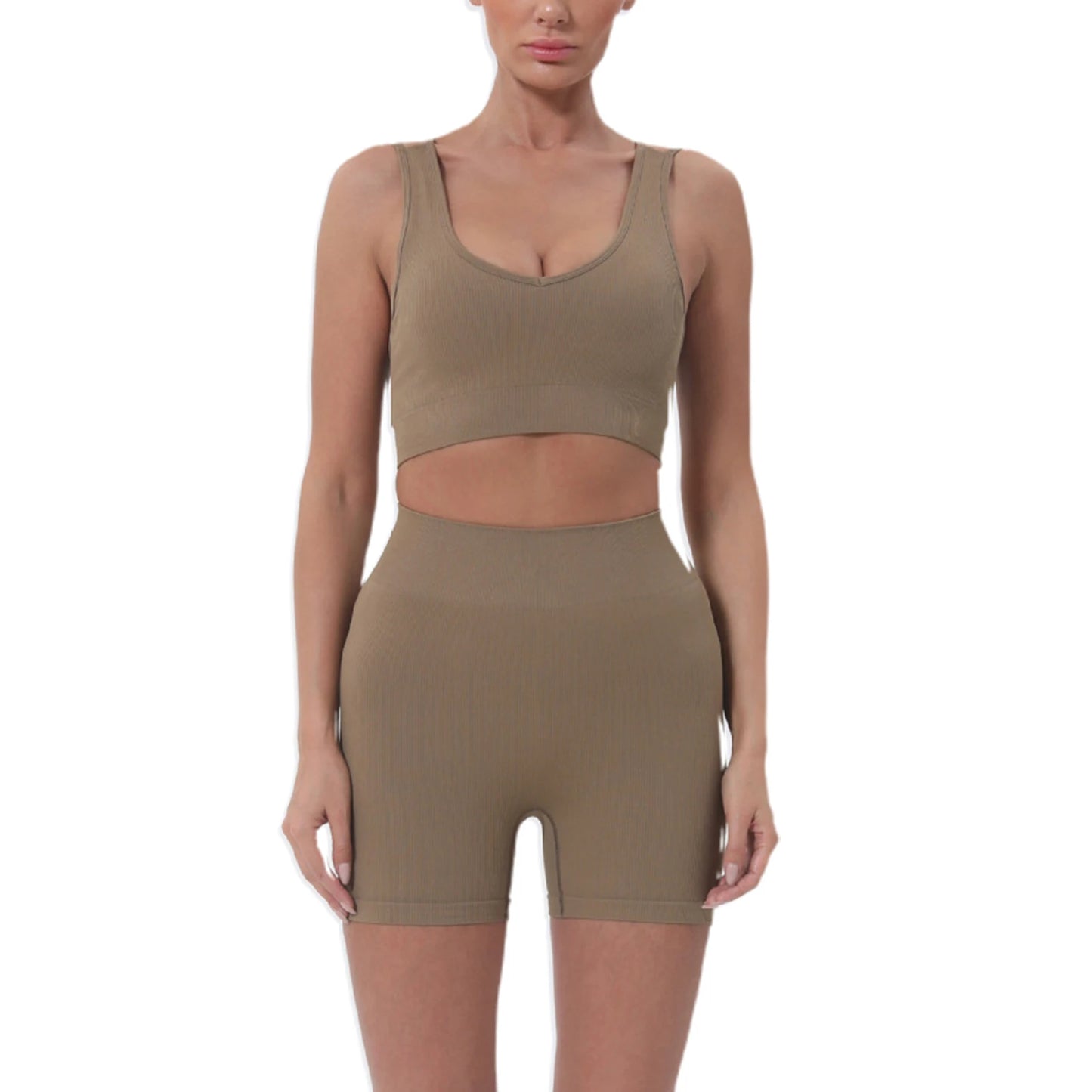 2 Piece Outfits Sleeveless Crop Tops High Waisted Shorts Set