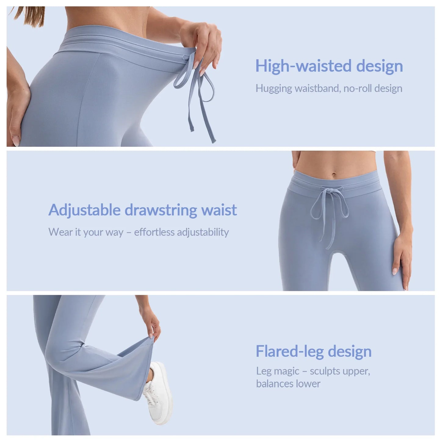3pcs Women's High-Waisted Workout Flare Leg Pants