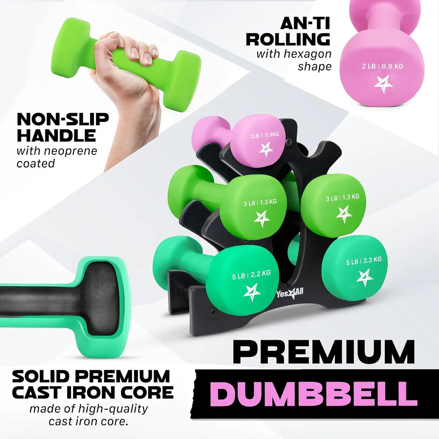 Coated Dumbbell Hand Weight Sets Multiple Weight Options