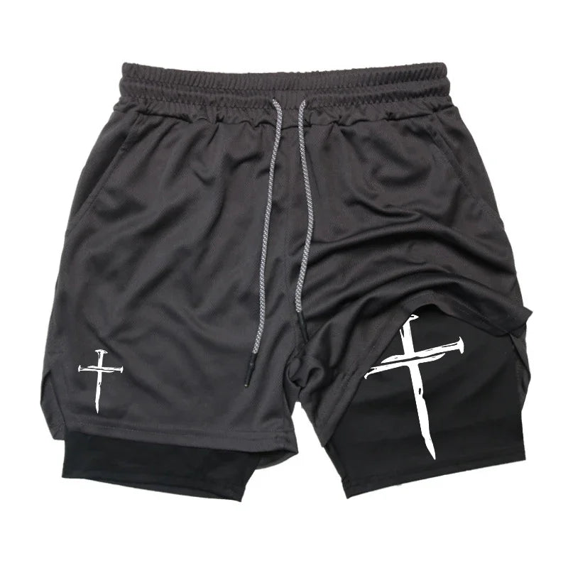 Cross Graphic 2 in 1 Workout Running Shorts for Men