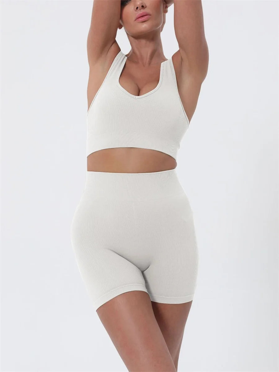2 Piece Outfits Sleeveless Crop Tops High Waisted Shorts Set