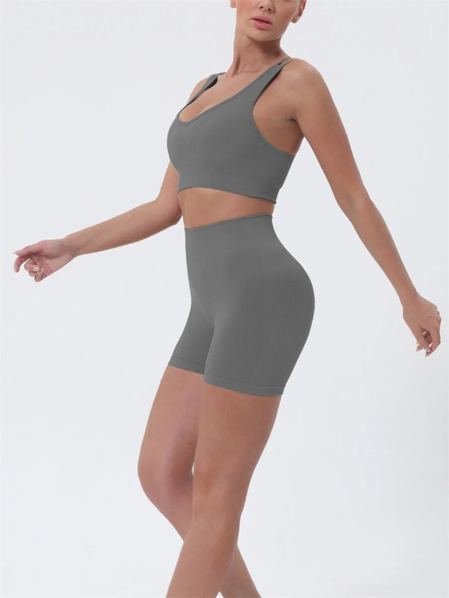 2 Piece Outfits Sleeveless Crop Tops High Waisted Shorts Set