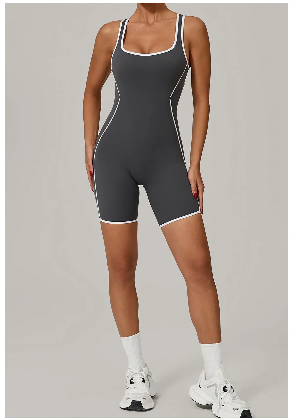 Women's Color Contrast Workout Jumpsuit Cross Back Butt Lifting Bodysuit with Removable Bra Pad for Sport Gym Fitness Running