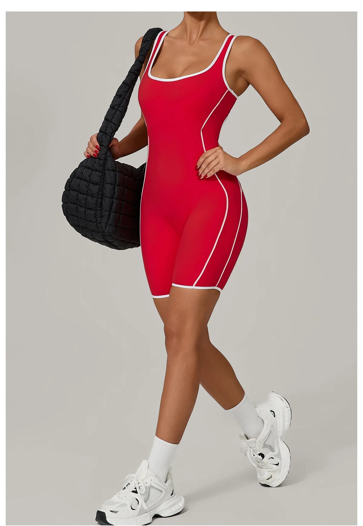 Women's Color Contrast Workout Jumpsuit Cross Back Butt Lifting Bodysuit with Removable Bra Pad for Sport Gym Fitness Running