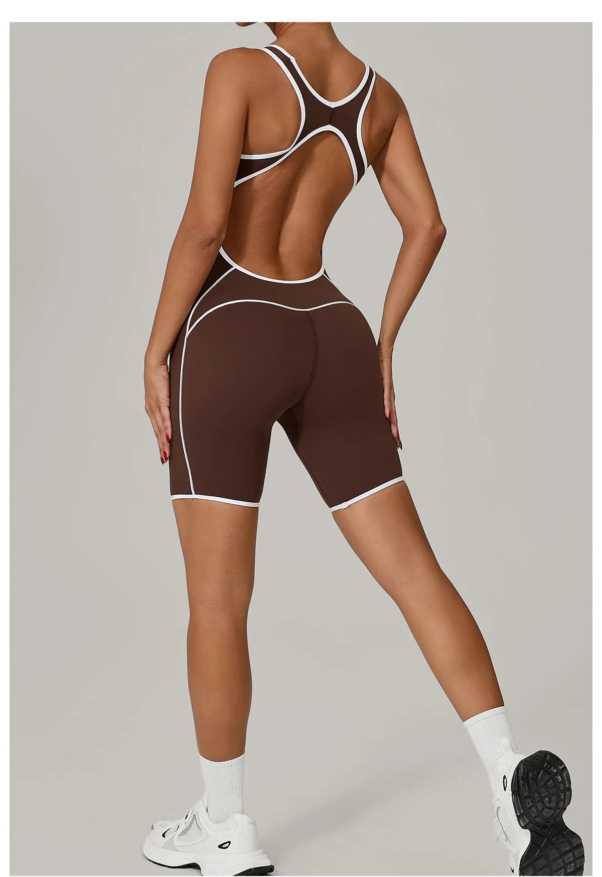 Women's Color Contrast Workout Jumpsuit Cross Back Butt Lifting Bodysuit with Removable Bra Pad for Sport Gym Fitness Running