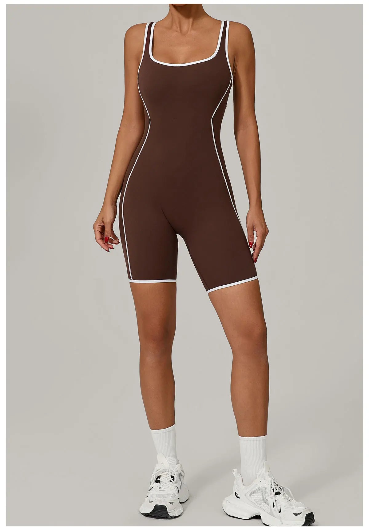 Women's Color Contrast Workout Jumpsuit Cross Back Butt Lifting Bodysuit with Removable Bra Pad for Sport Gym Fitness Running