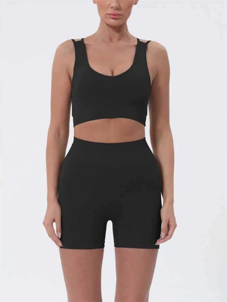 2 Piece Outfits Sleeveless Crop Tops High Waisted Shorts Set
