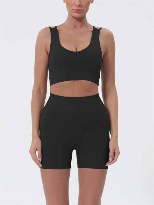 2 Piece Outfits Sleeveless Crop Tops High Waisted Shorts Set