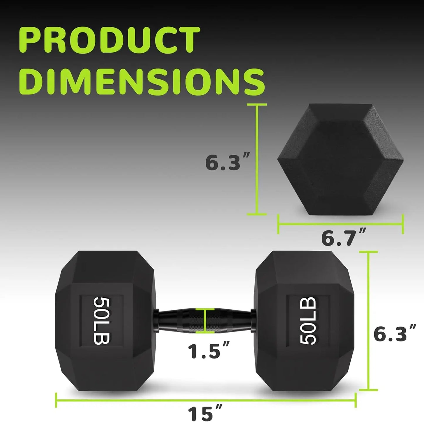 Rubber Encased Exercise & Fitness Hex Dumbbell