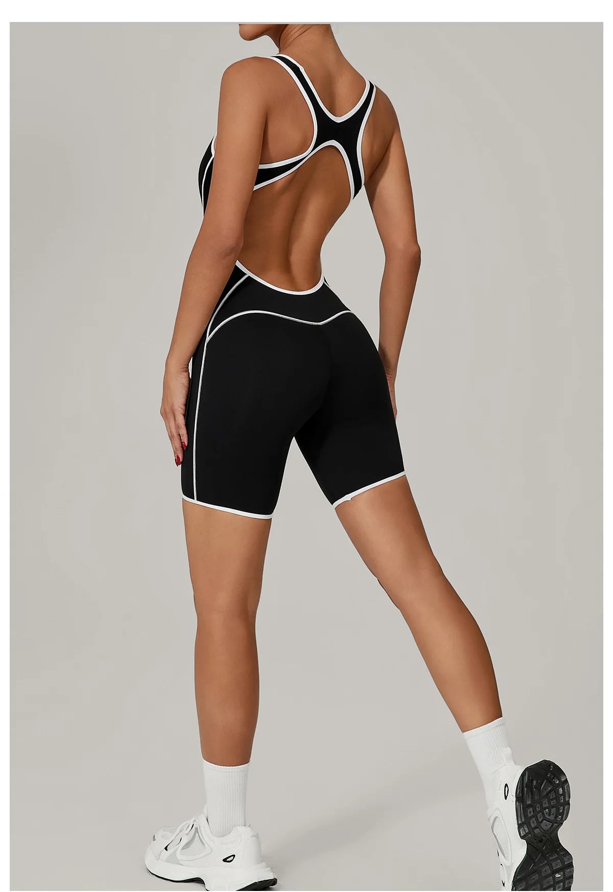 Women's Color Contrast Workout Jumpsuit Cross Back Butt Lifting Bodysuit with Removable Bra Pad for Sport Gym Fitness Running