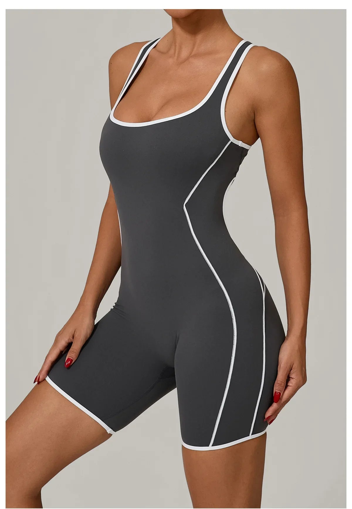 Women's Color Contrast Workout Jumpsuit Cross Back Butt Lifting Bodysuit with Removable Bra Pad for Sport Gym Fitness Running