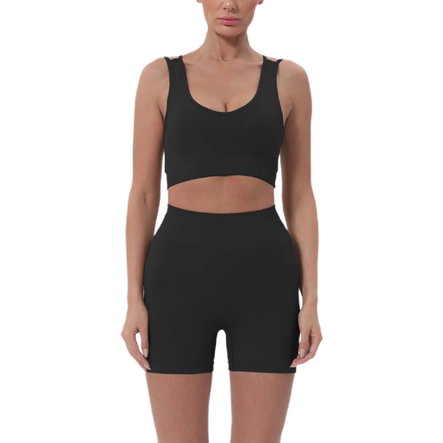 2 Piece Outfits Sleeveless Crop Tops High Waisted Shorts Set