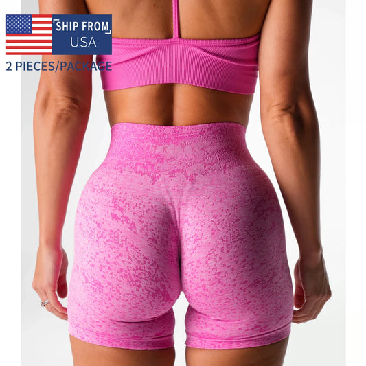 2Pcs Seamless Shorts Women Soft Workout Tights
