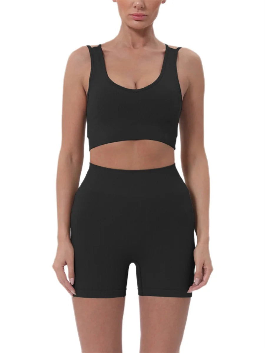 2 Piece Outfits Sleeveless Crop Tops High Waisted Shorts Set