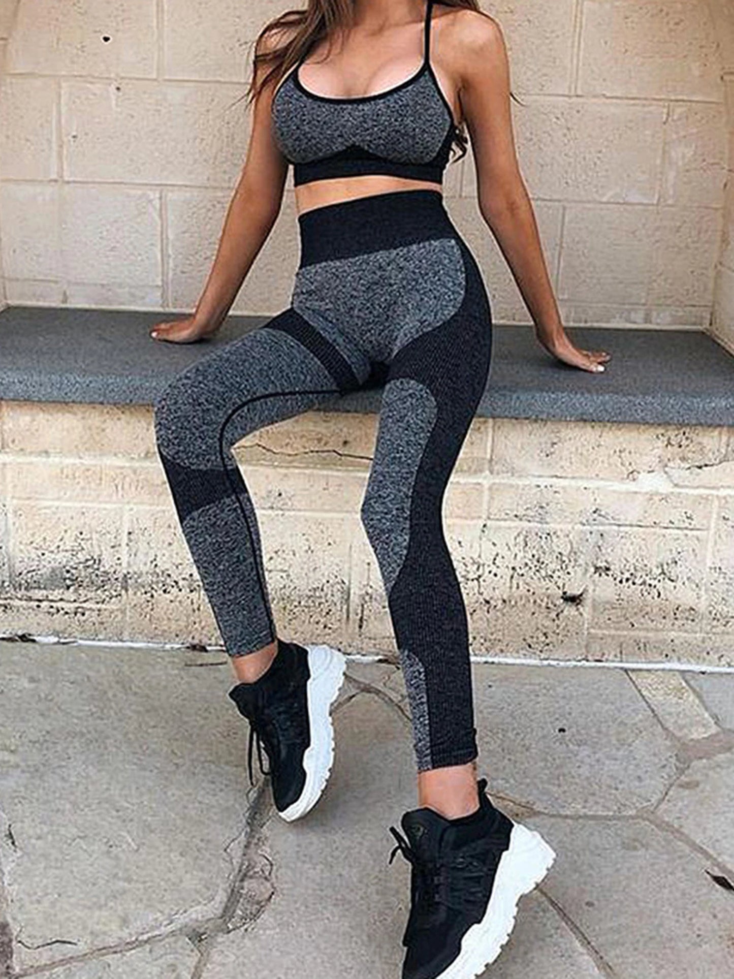 Crop Top with High Waist Leggings 2-Piece Workout